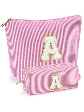 Womens Makeup Bag Personalized Initial Cosmetic Toiletry Travel Organizer Pouch
